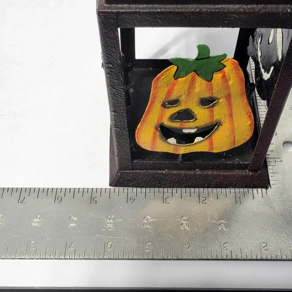 Vintage Halloween Metal Tea Light Lantern Ghost Pumpkin Skull Hanging Decor 90's